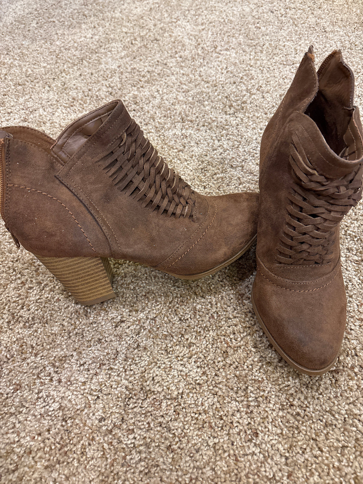 #47 womens shoe size 8.5. Brown heeled boots. Fergalicious brand
