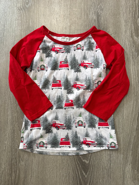 #149 Boys size 7 Baseball T red Christmas truck shirt