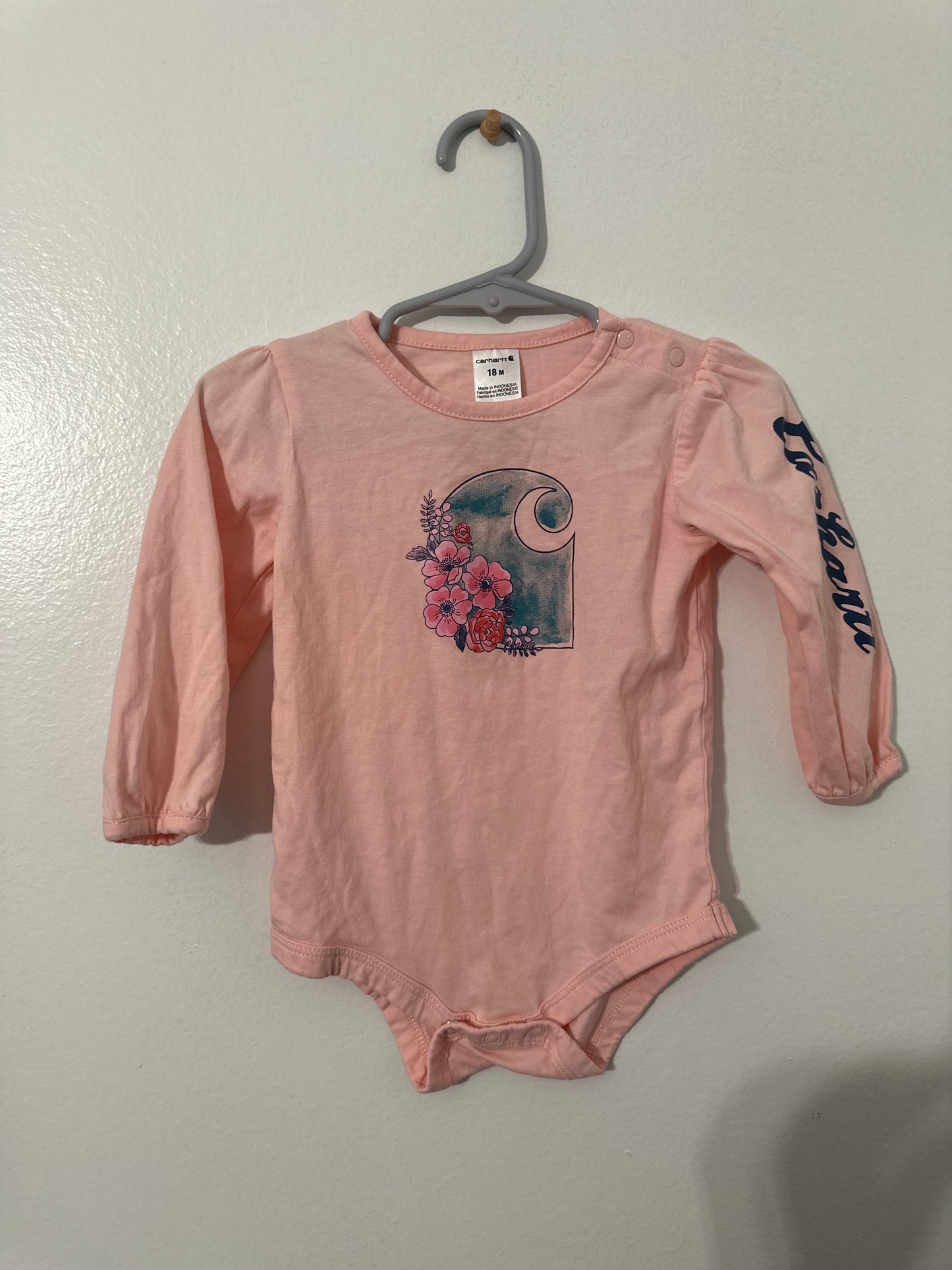 #111 Carhartt Baby Girl Pink Flower Onesie 18 month