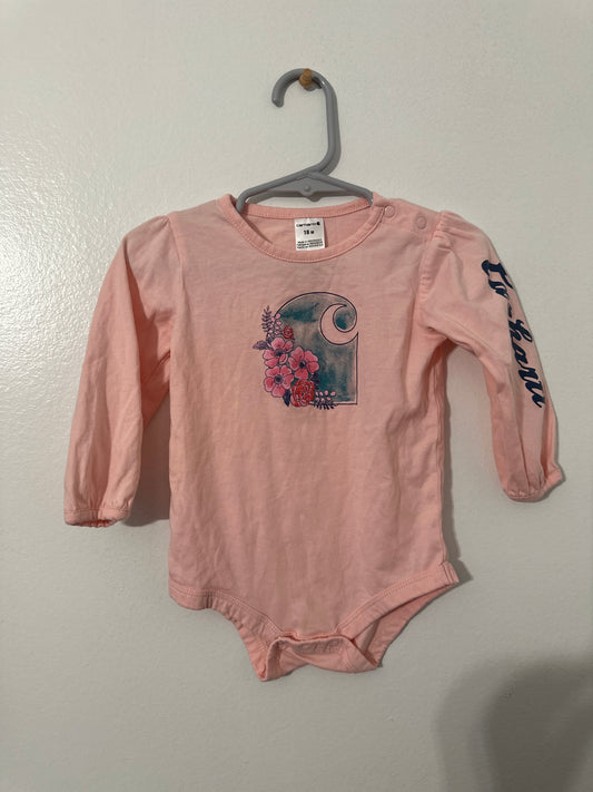 #111 Carhartt Baby Girl Pink Flower Onesie 18 month