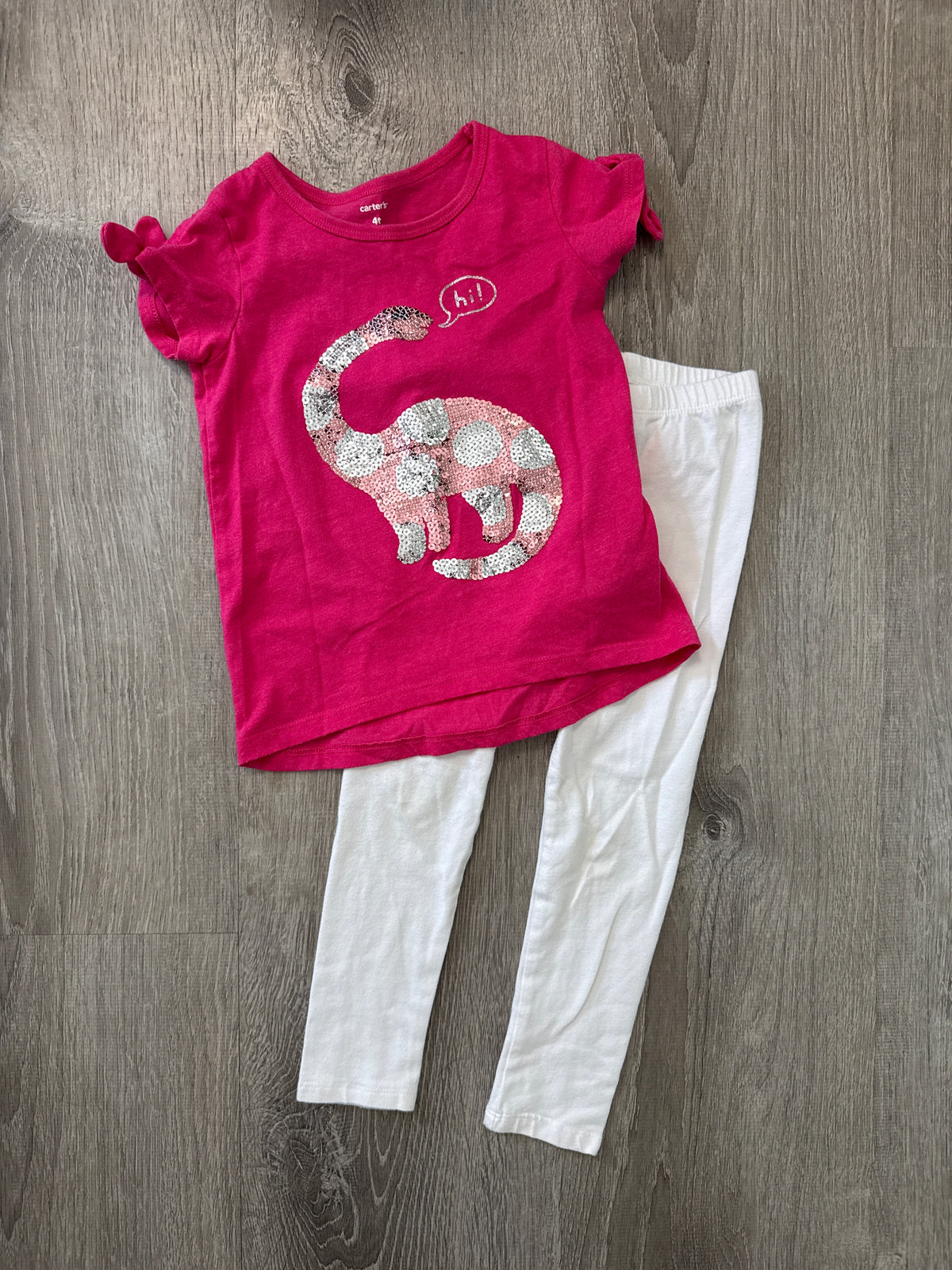 #149 Girls 4T Carters dinosaur sequin shirt and pants