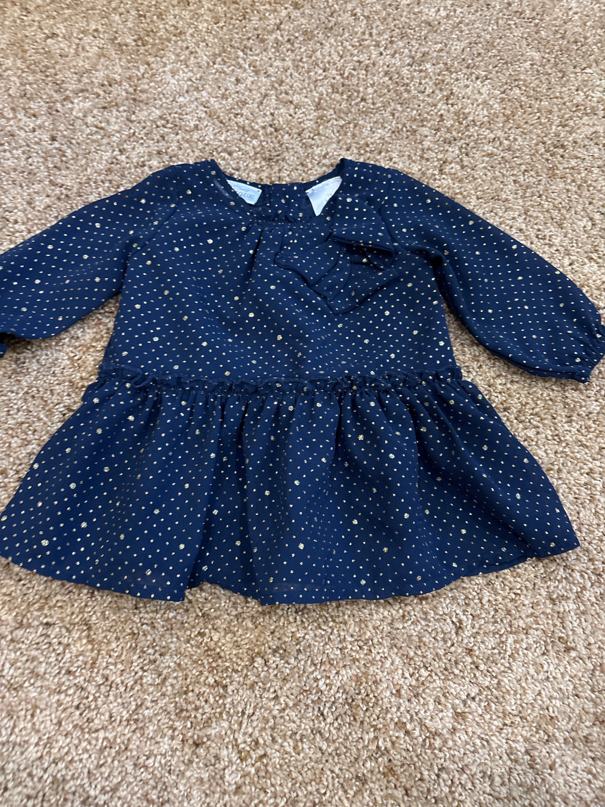 #47, girls 3mo Koala Baby Boutique navy and gold dress