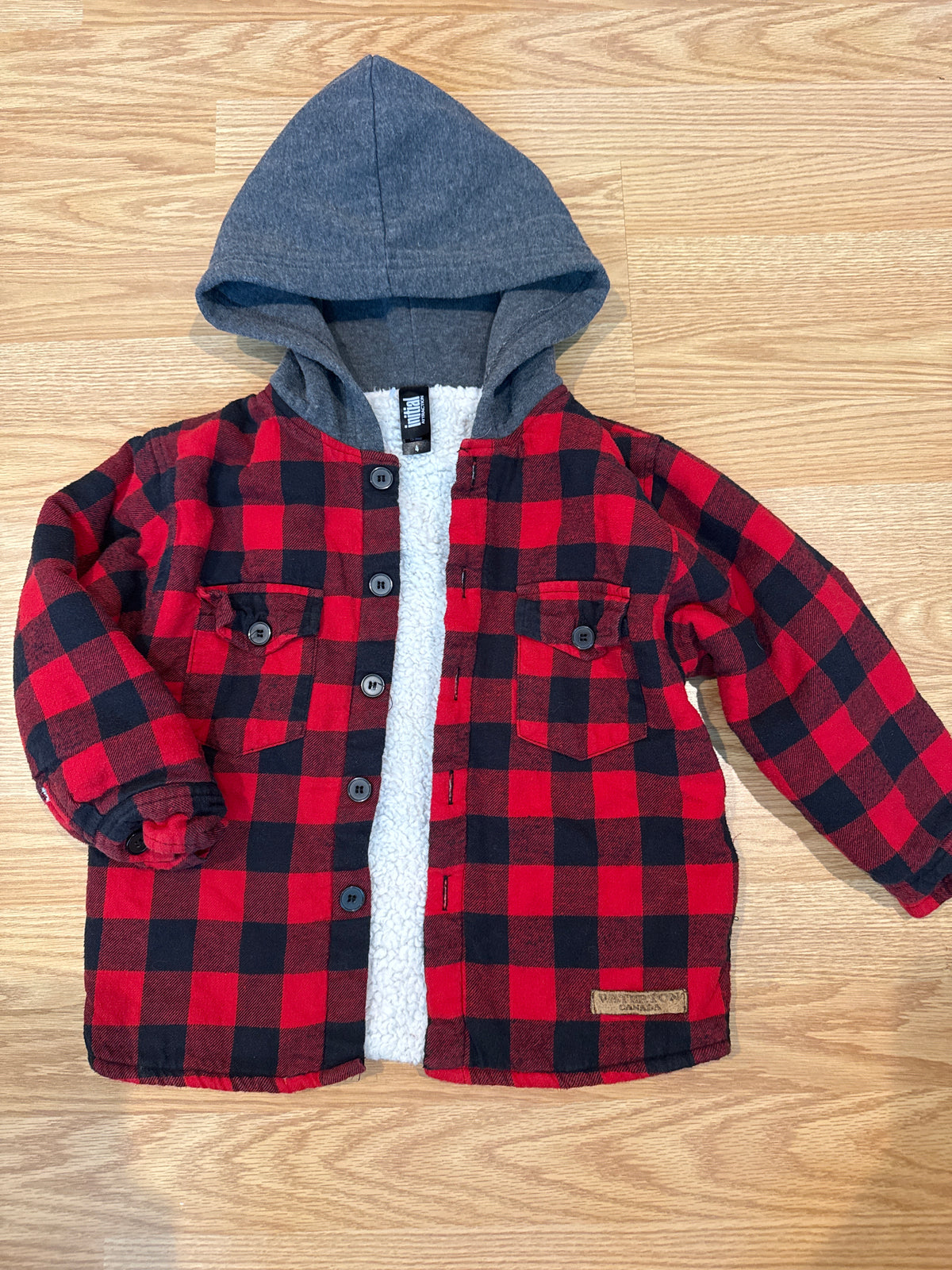 #87 size 4 boys Sherpa lined flannel button hoodie VGUC