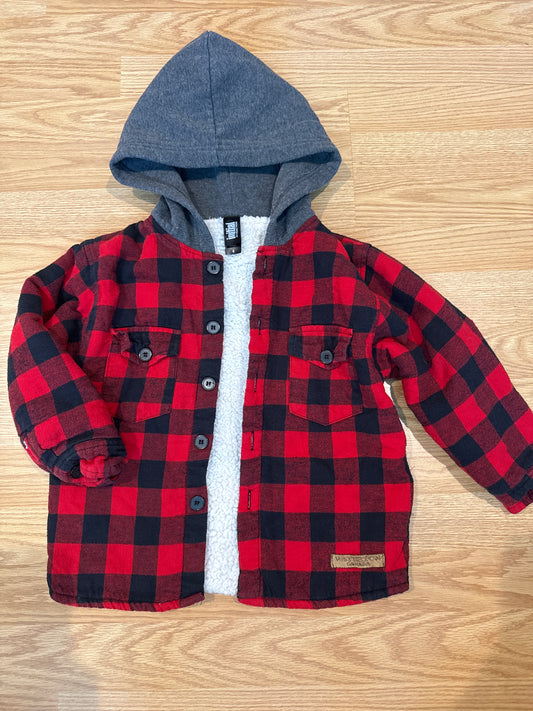 #87 size 4 boys Sherpa lined flannel button hoodie VGUC