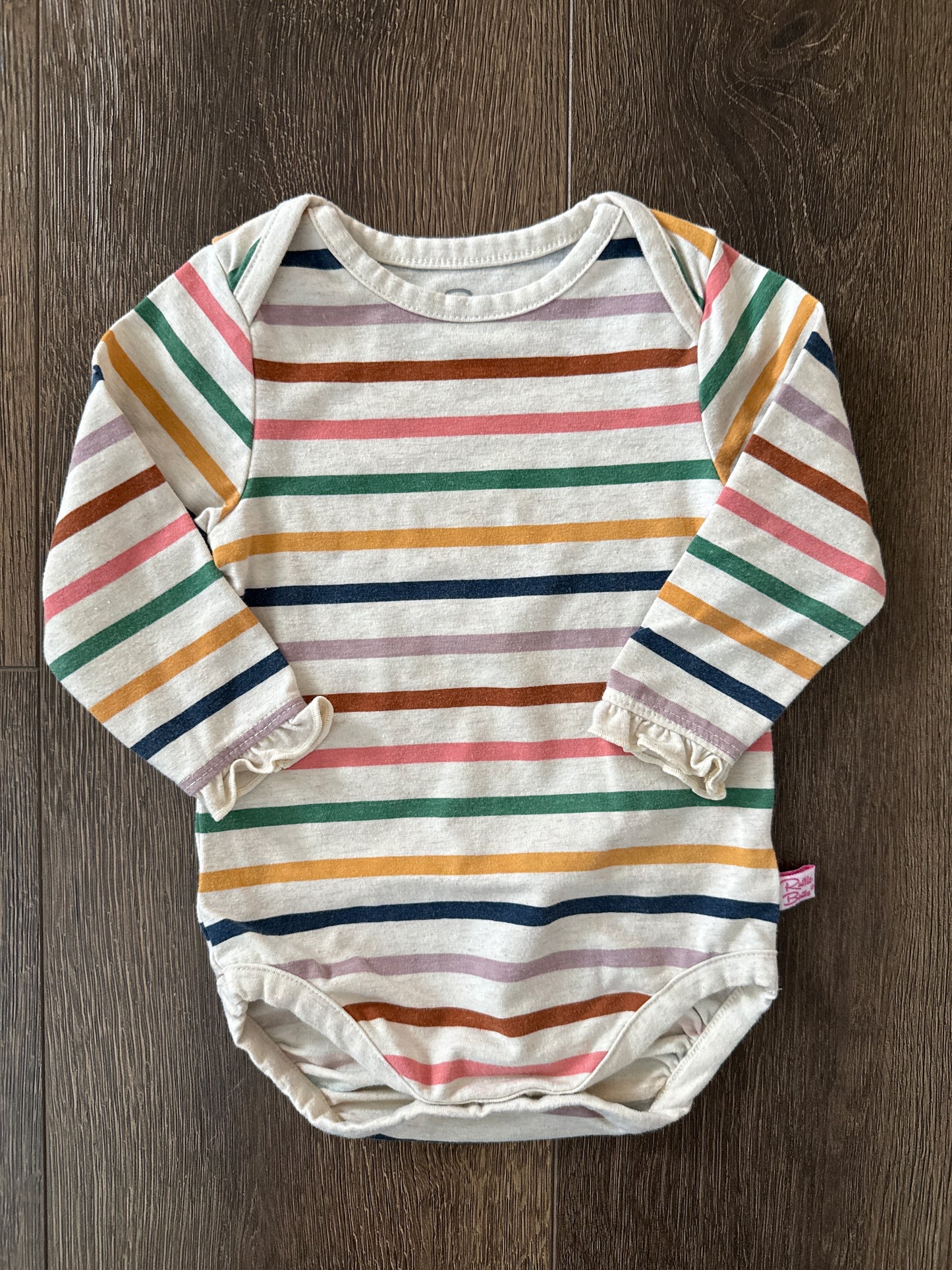 #173-RuffleButts striped onesie girl size 6-12m