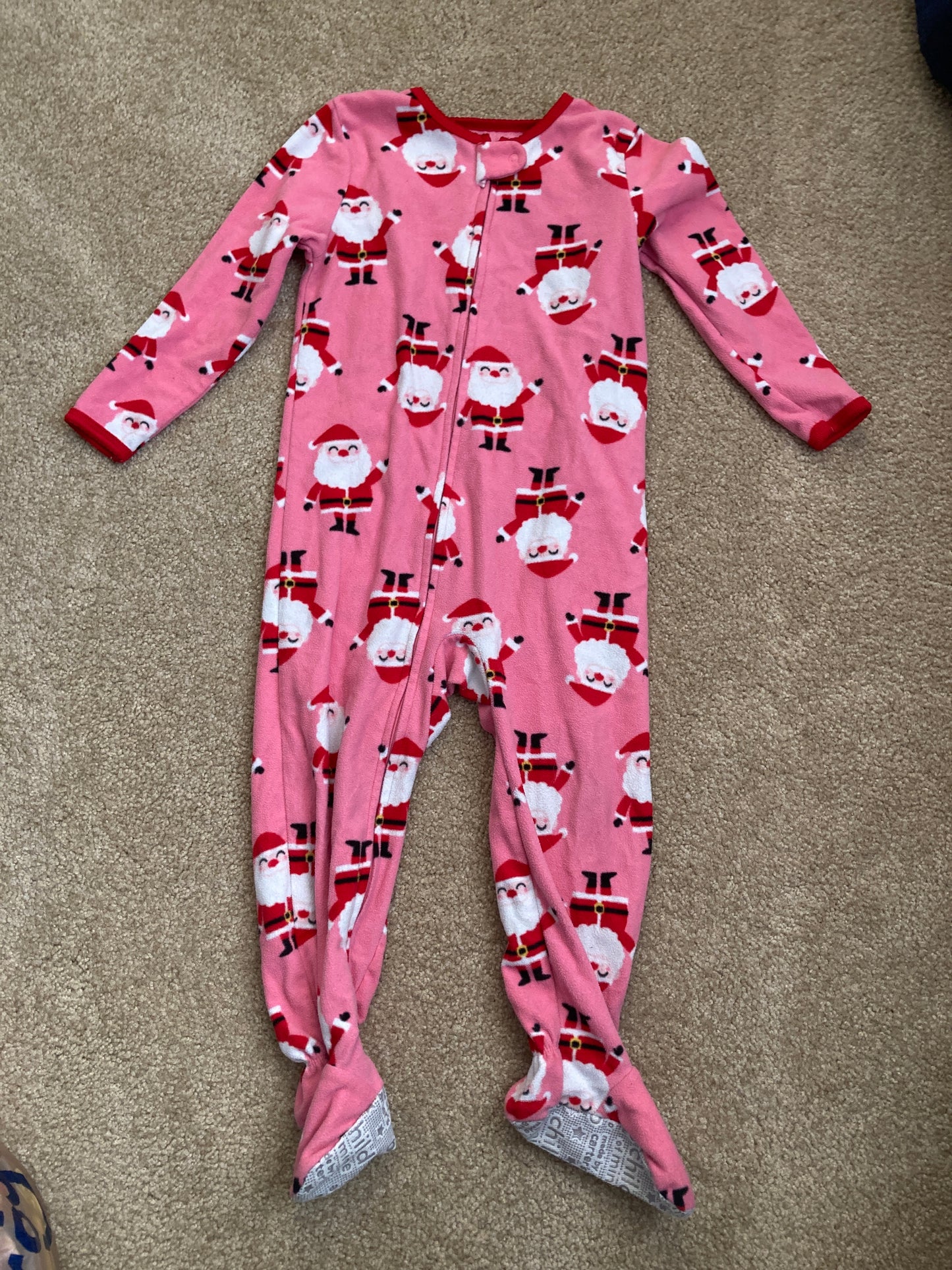 #54 3t Girls Fleece Santa zip up, footed pajamas