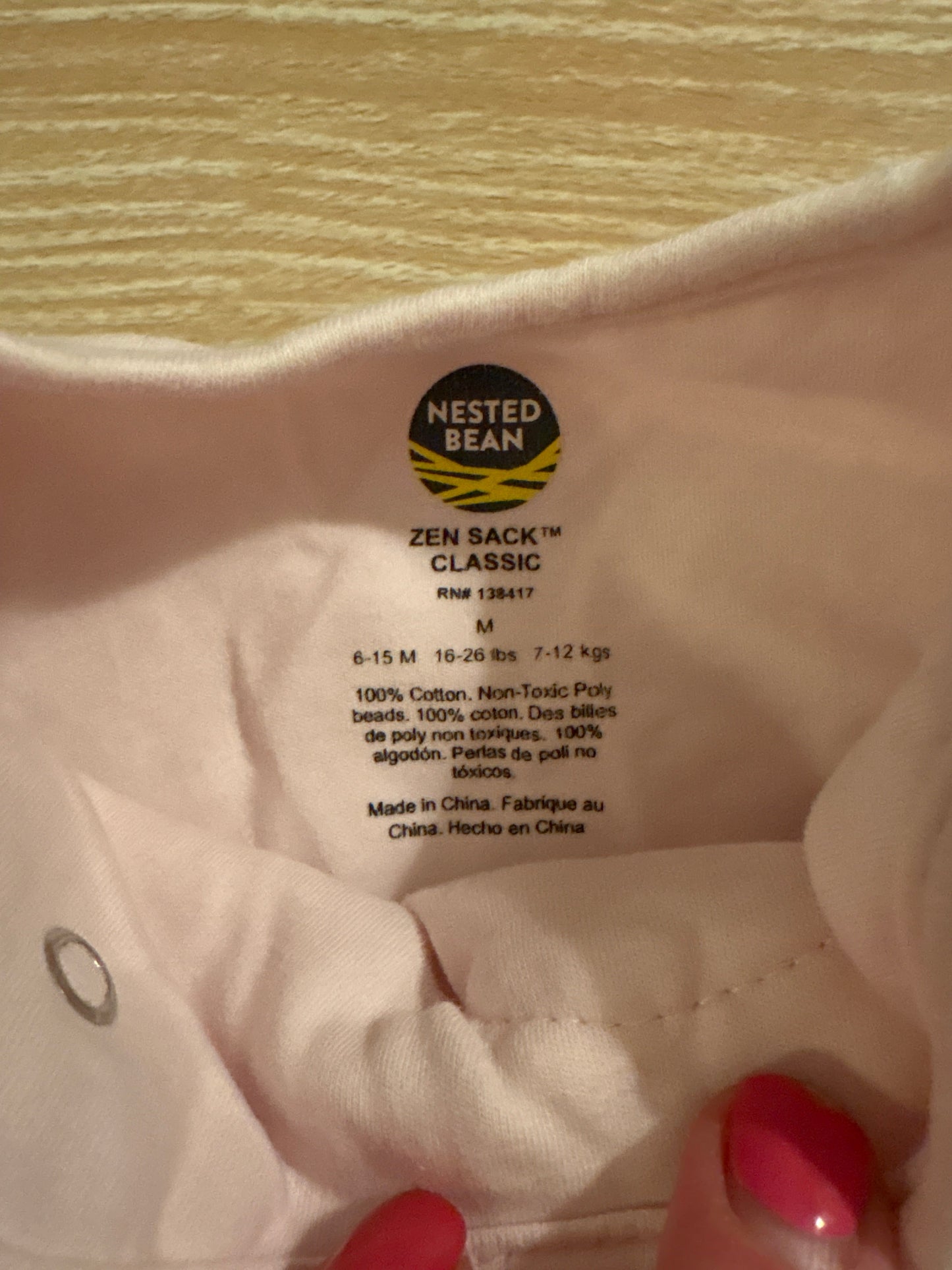 #102 Nested Bean Pink Sleep Sack Size M 6-15 Months 16-26lbs