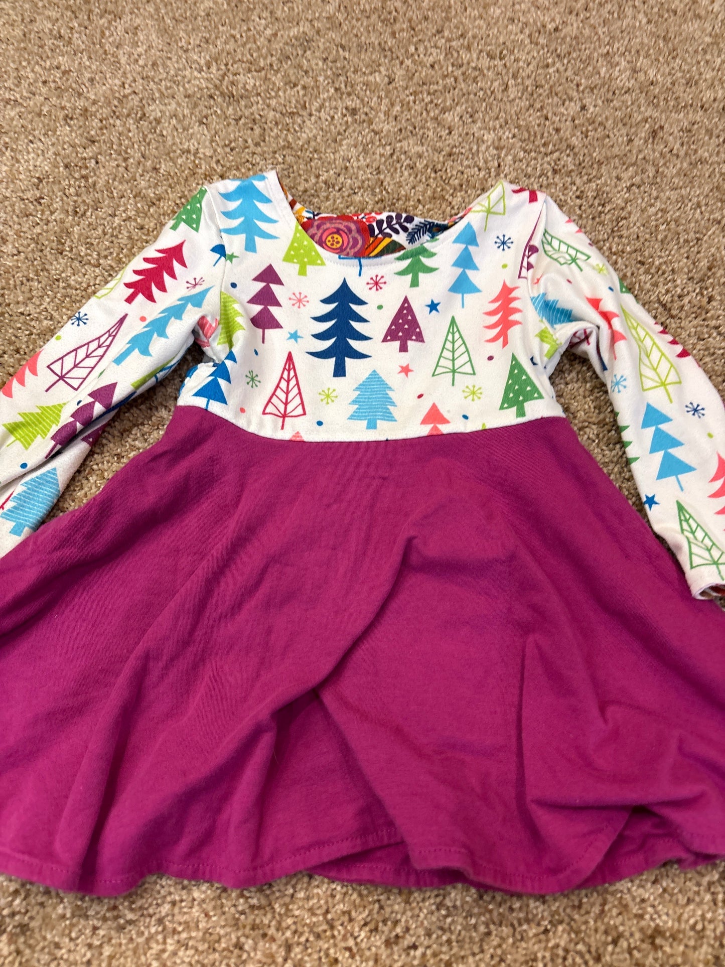 #47 girls 2T Reversible Dress, Christmas trees and fall pattern