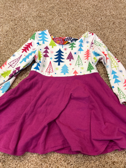 #47 girls 2T Reversible Dress, Christmas trees and fall pattern
