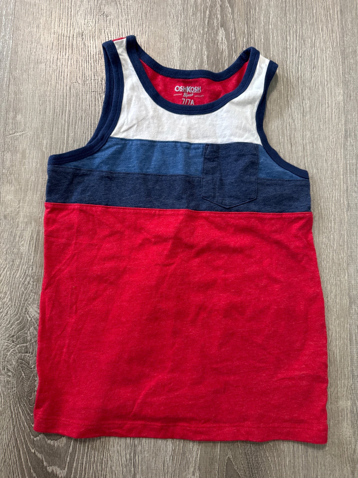#149 Reduced Boys size 7 Oshkosh red white and blue tank