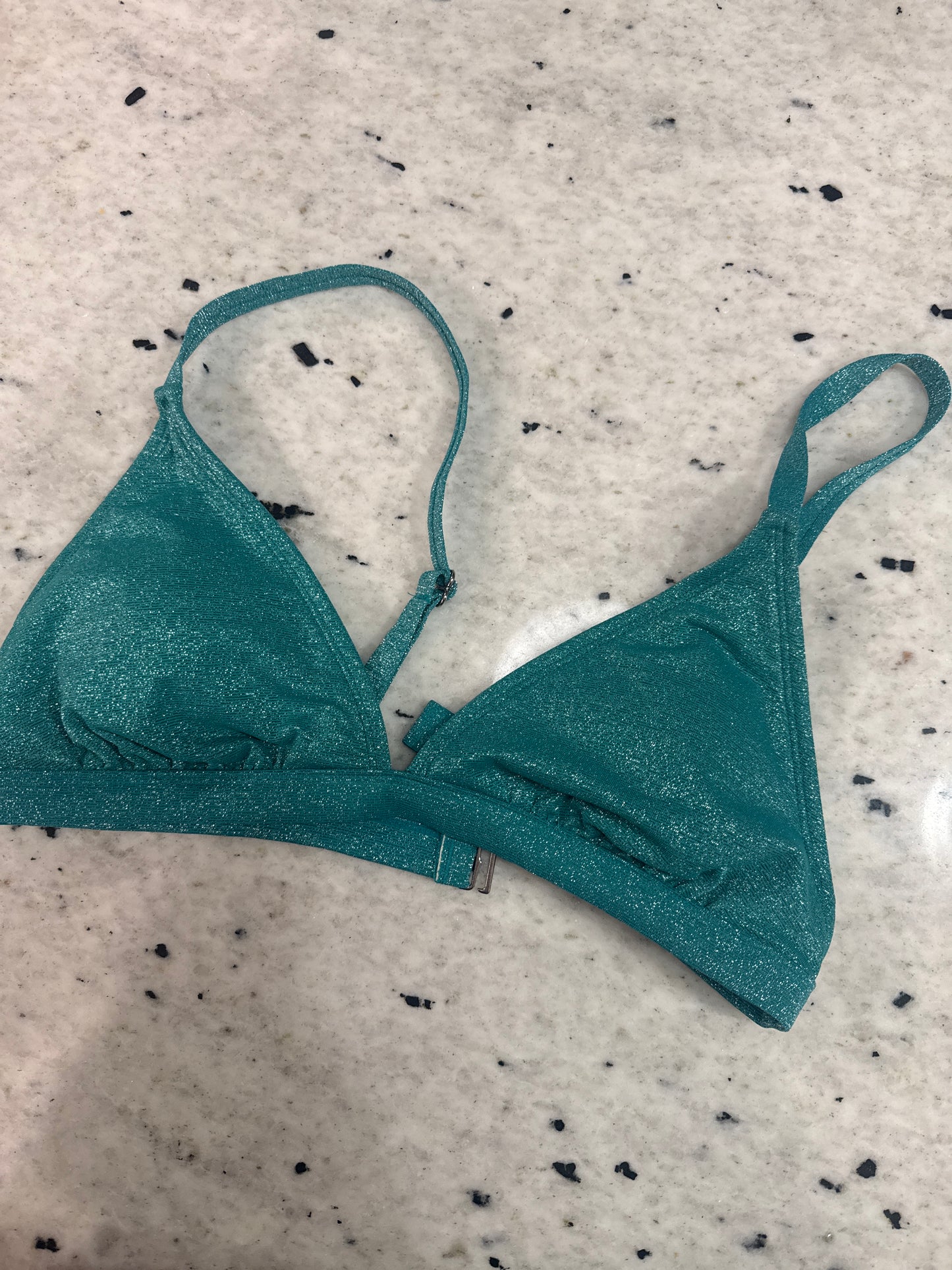 Seller #30 - Xhiliration Women's Sparkly Green Triangle Swim Top - Size Large NWOT