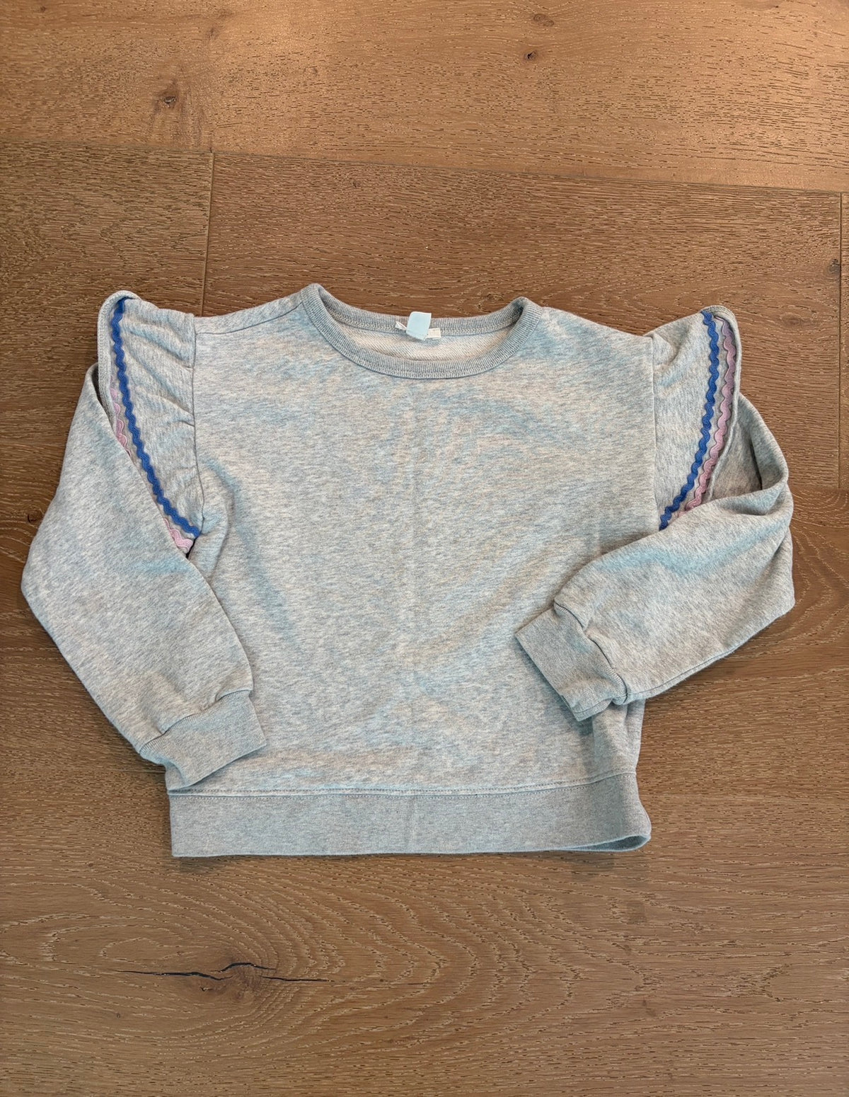 Seller #193 Crewcuts Girls Size Small 6/7 Ruffled Shoulder Sweatshirt with Pink and Blue Piping