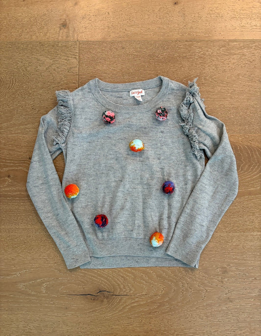 Seller #193 Cat & Jack Girls Size 6 Pom Pom and Ruffle Shoulder Lightweight Sweater