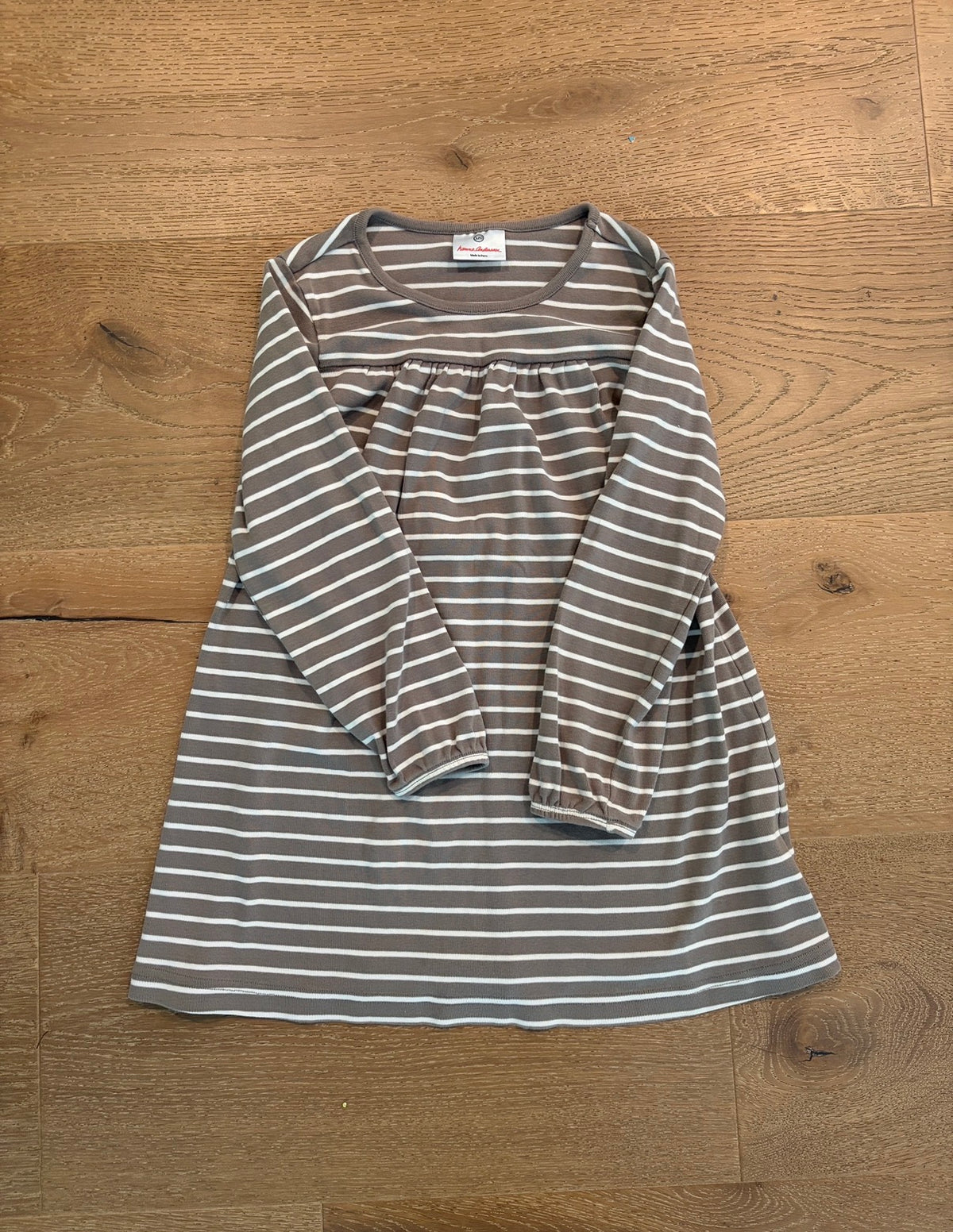 Seller #193 Hanna Andersson Girls Size 6/7 Striped Gray-and-White Long-Sleeved Dress