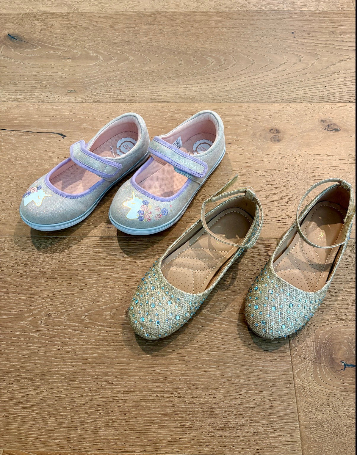 Seller #193 Girls Size 13 NEW Livie & Luca Gold and Unicorn Mary Jane Sneakers and EUC Tahari Gold and Rhinestone Ballet Flat Bundle