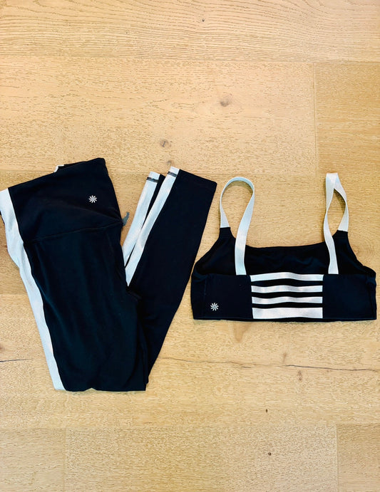Seller #193 NWOT Athleta Black and Silver Women's Size S Elation High Rise Shine Sport Stripe Legging and Women's Size M Shine Strap Bra (Retailed for $130+!)