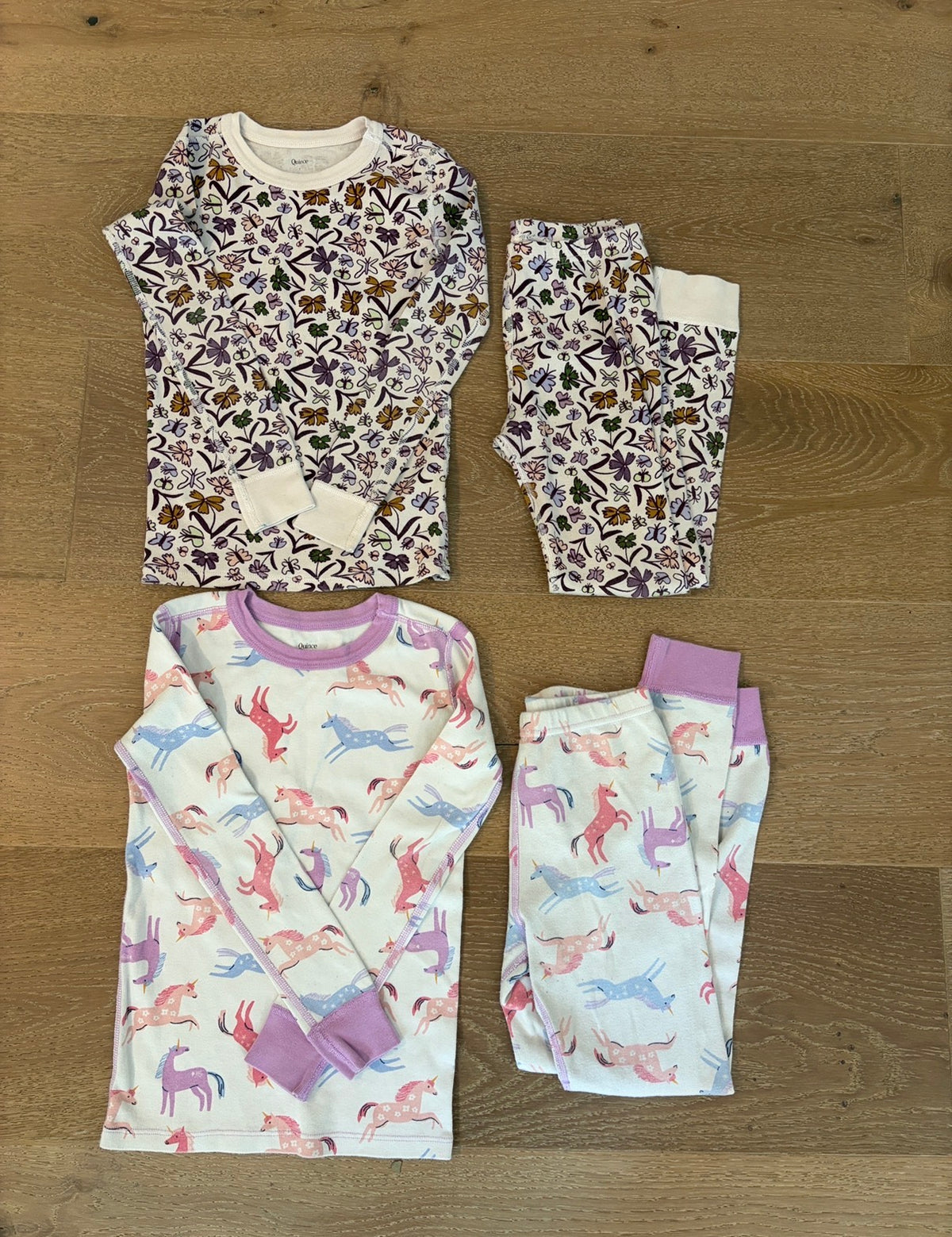 Seller #193 Quince Girls Size 6/7 Organic Cotton Floral and Unicorn Pajamas