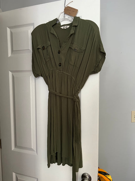 **REDUCED** Hint of Blush Women's Olive Green Dress with Belt Size S