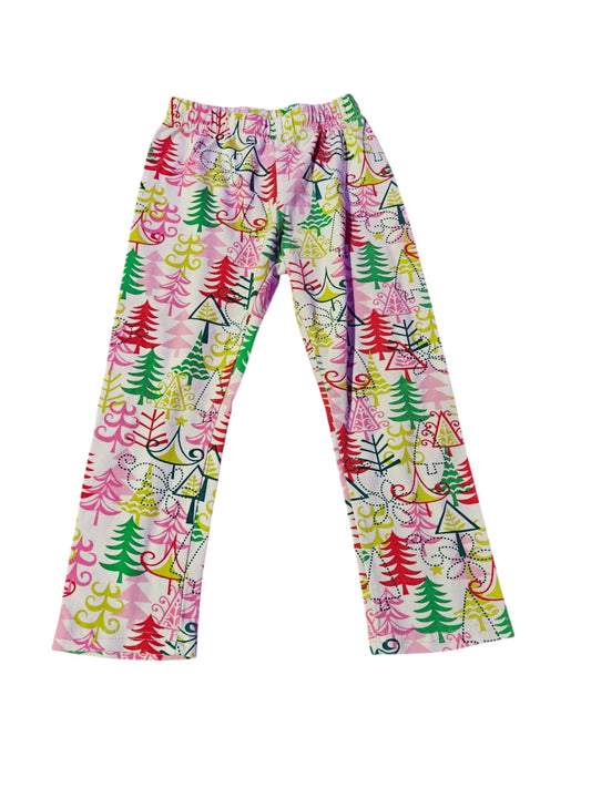#7 Girls Christmas Tree Pants, pink & green, size M (18mo-2T)
