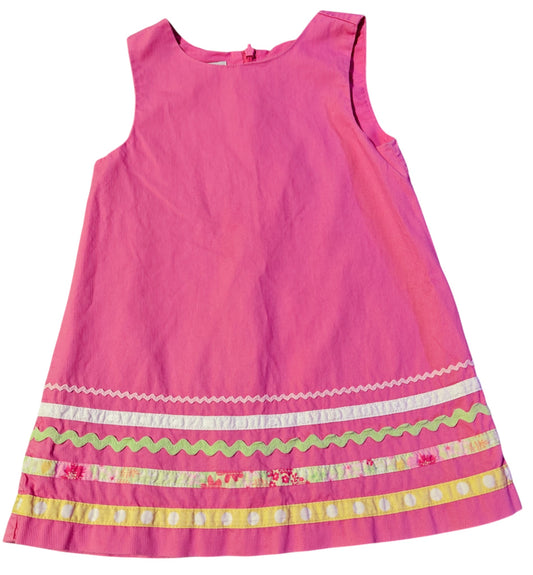 #7 Talbots Kids 24m, Pink ribbed dress with Embrodered patterned stripes
