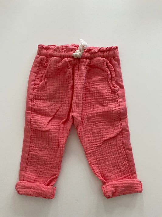 #84B- Zara pink gauze pants Girls 9-12M