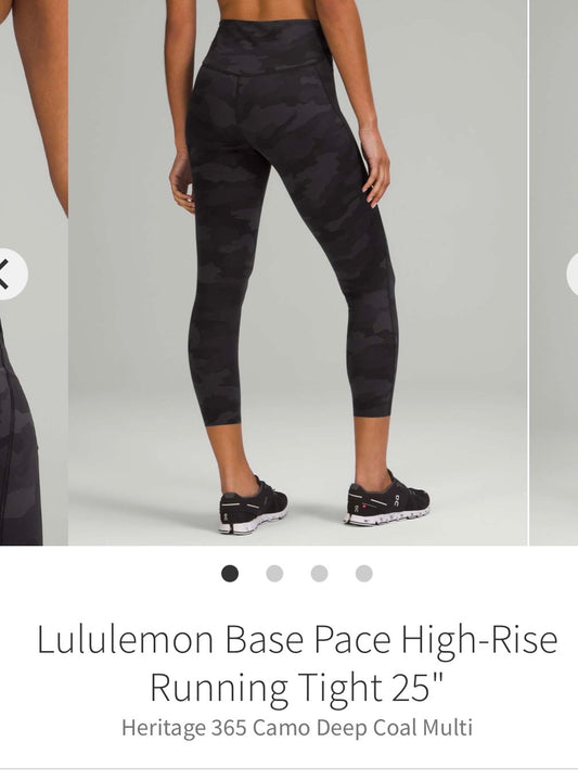 #130 Lululemon Sz 4 Camo Base Pace Running Tights Leggings