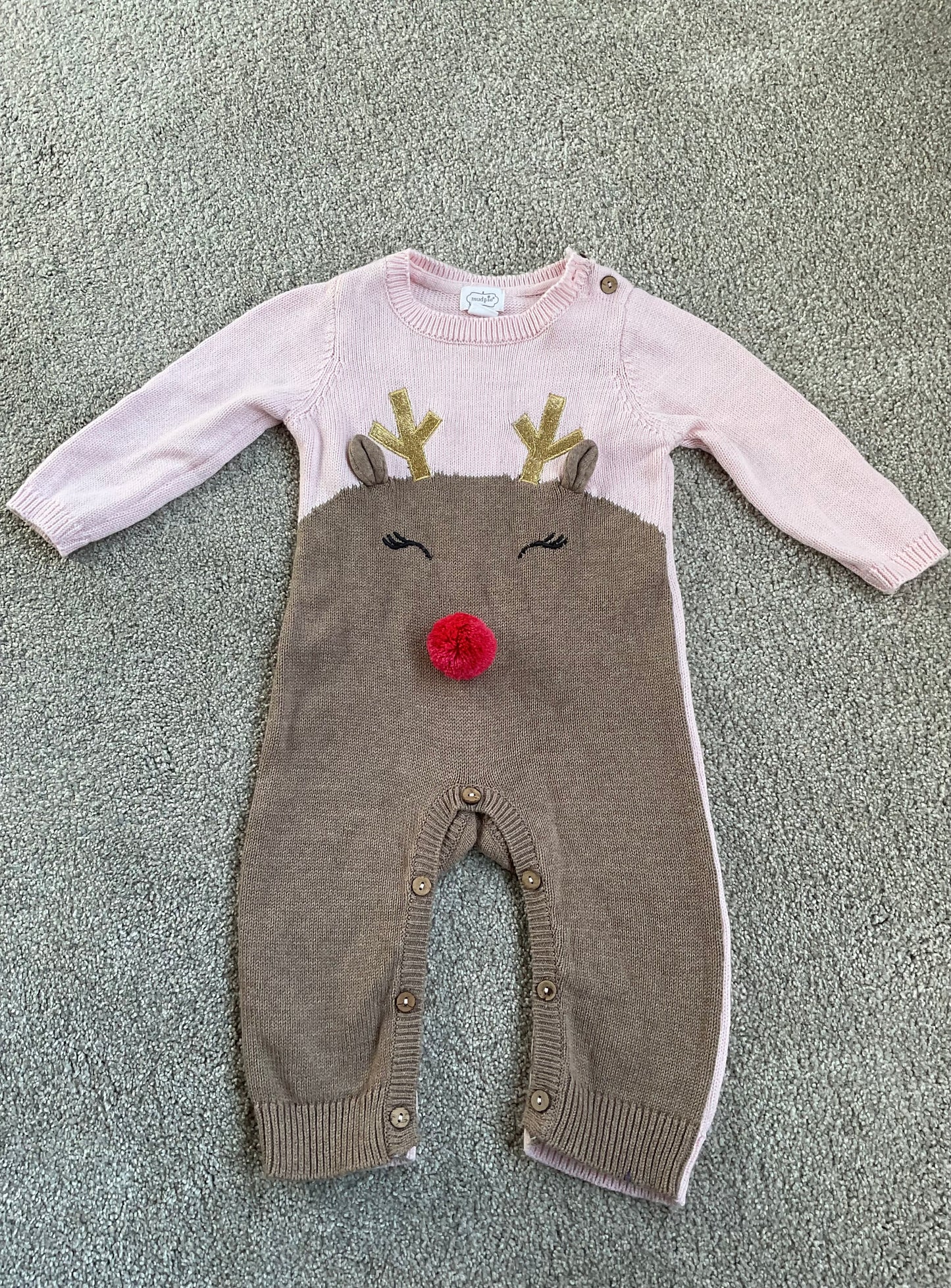 #68 Mudpie reindeer girls holiday outfit, 6-9 mo, EUC