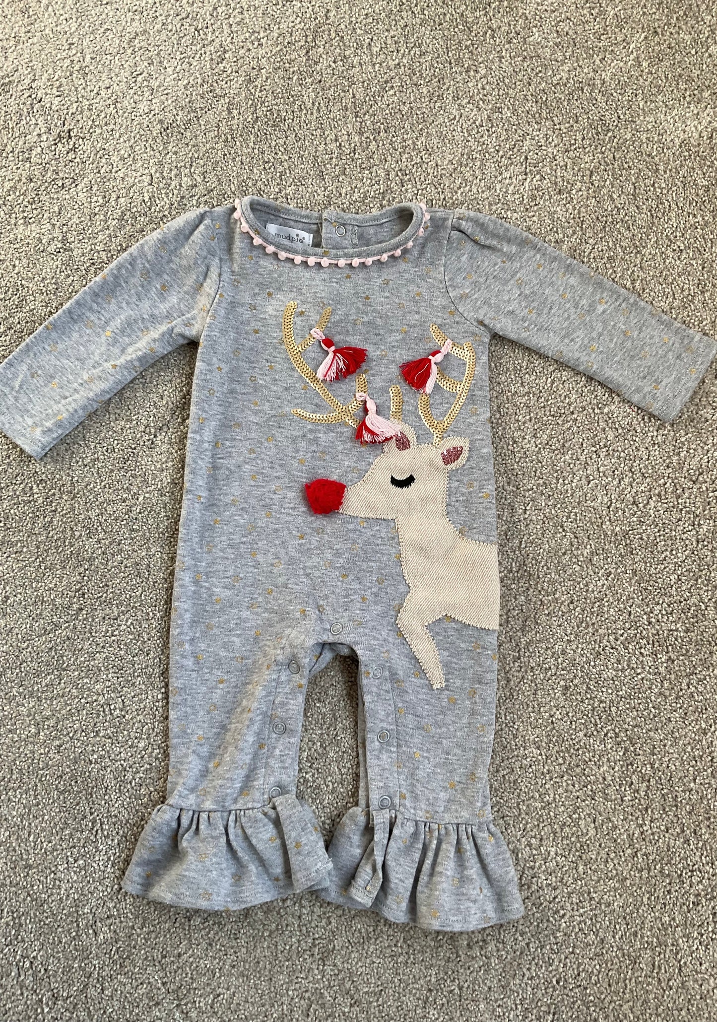 #68 Mudpie 3-6 mo reindeer holiday outfit, GUC