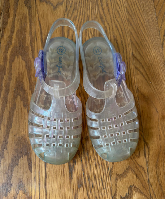 #155 Cat & Jack Clear Velcro Jelly Sandals, Girls Size 12