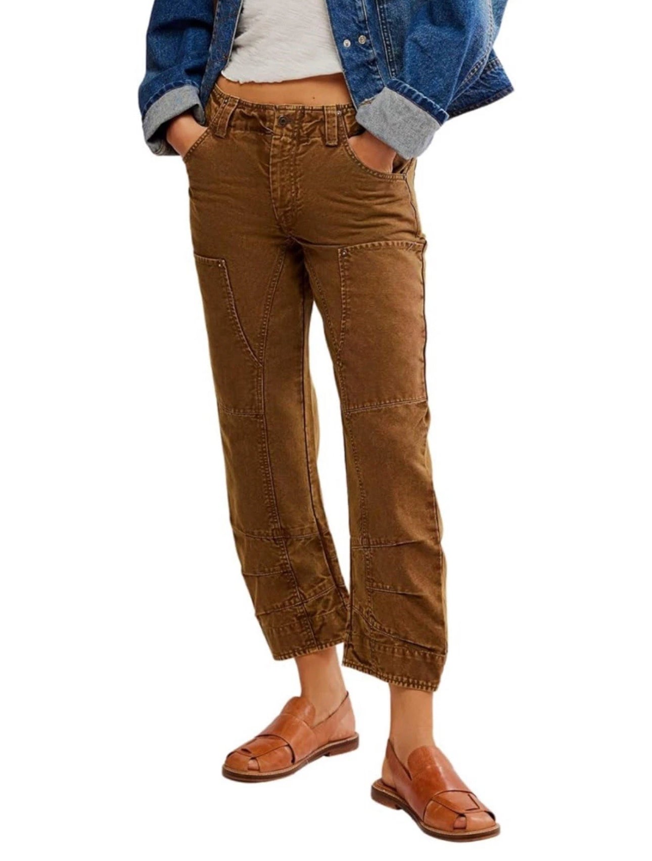 #111 Free People Supersonic Slim Pant Breen Brown Size 0 Waist 28”
