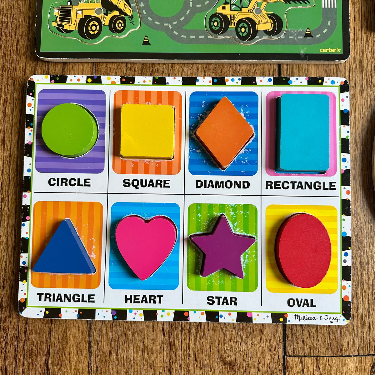 #113	Chunky Baby & Toddler Puzzles Set of 5, Vehicles / Shapes / Clock / Caterpillar
