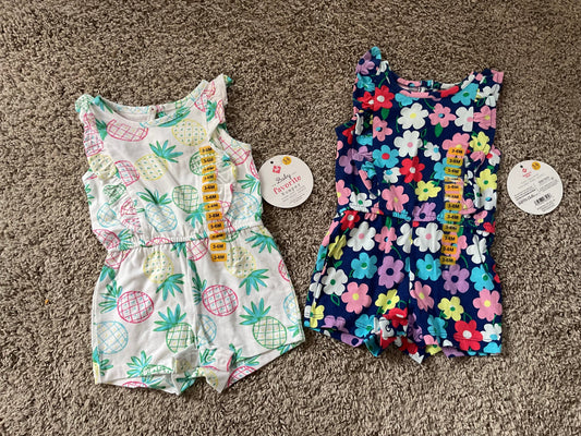 NWT 2-Pack Rompers, Girls 3-6 Months
