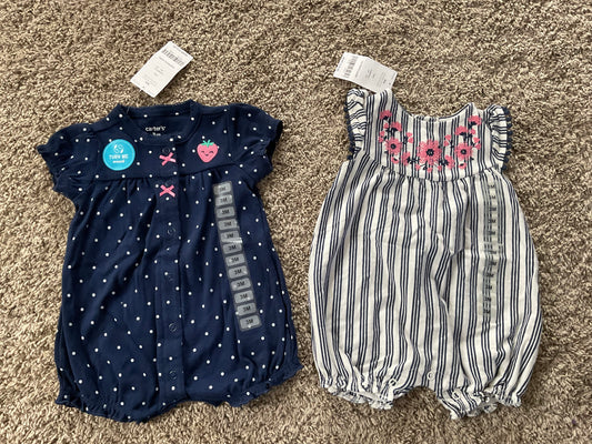 NWT 2-Pack 3M Girls Rompers, Carter’s