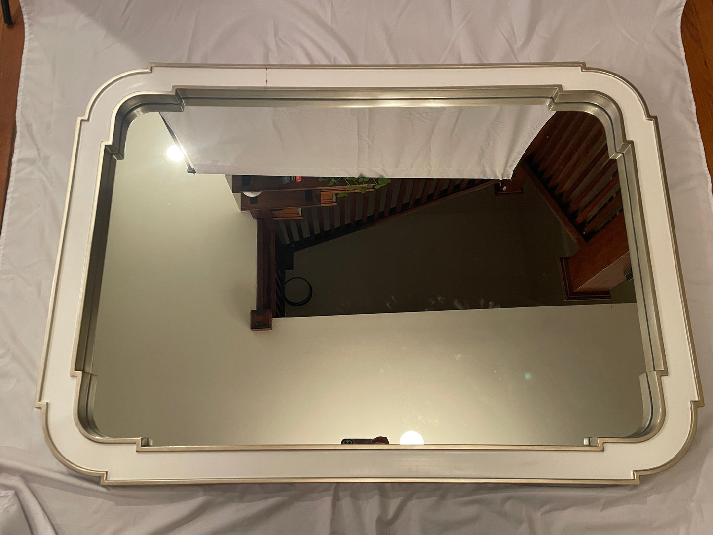 #13 - PPU 45207 - 48 x 34 inch mirror - Sasha mirror - white and gold - Small crack in frame (pictured) - Retail: $409