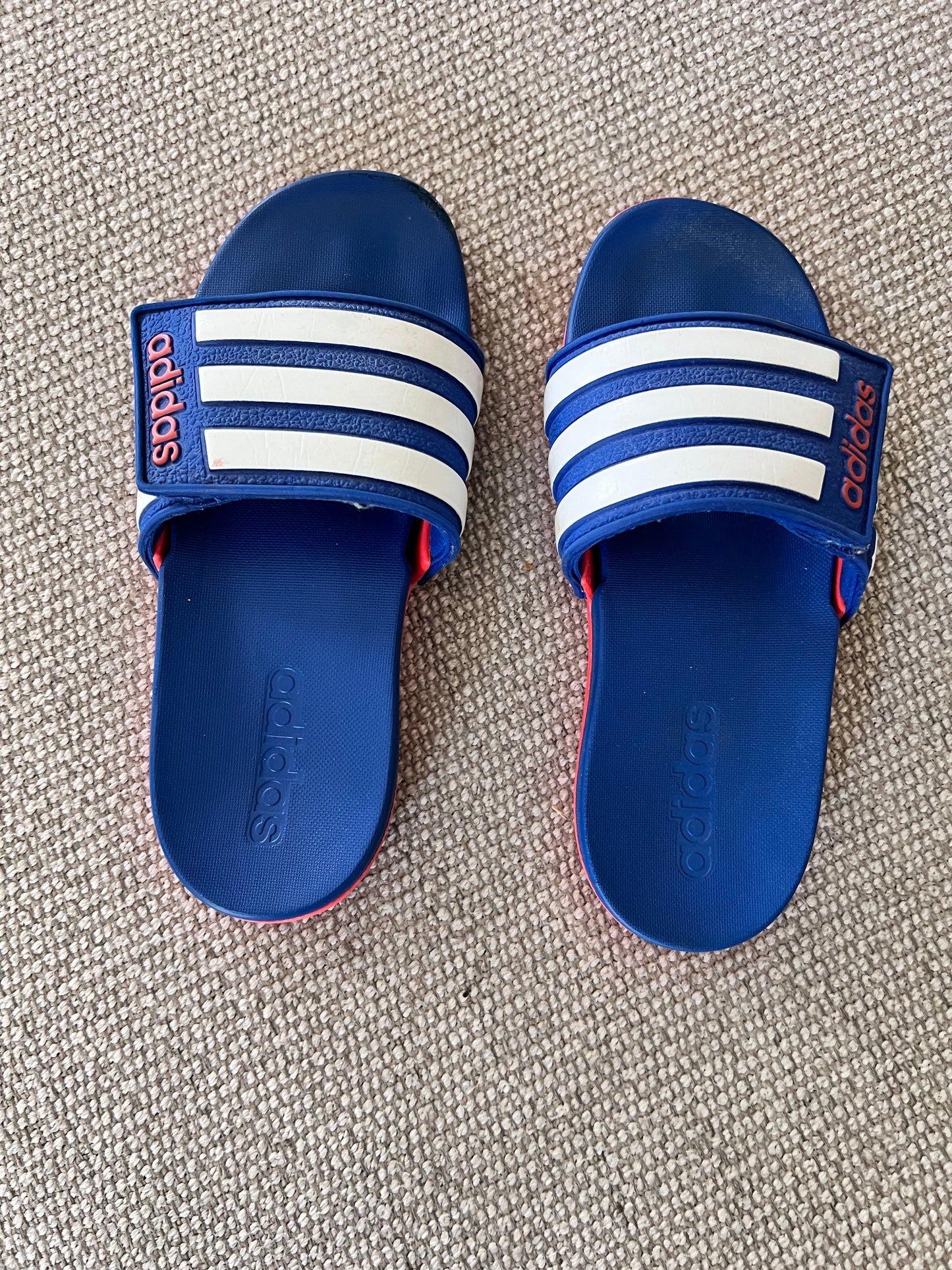 Adidas kids slides blue and orange, size 2