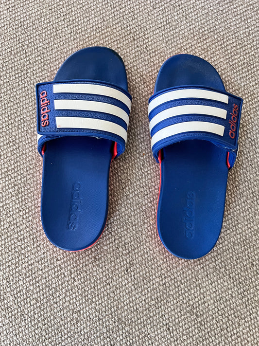 Adidas kids slides blue and orange, size 2