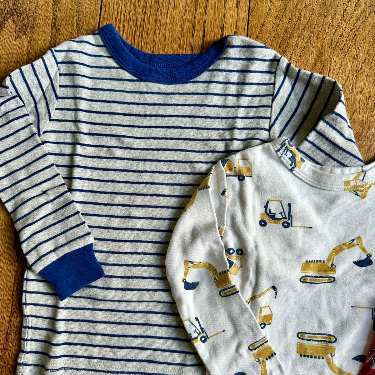 #113	GUC Boys Gap Pajamas Set of 3, Blue Stripe / Construction Vehicles / Firetrucks, size 2