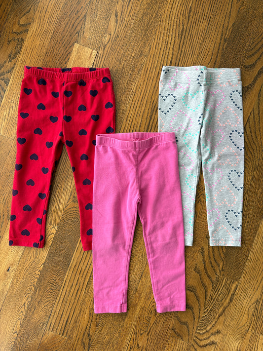 #33B • Girls • 2T • Pink/Heart Leggings x3