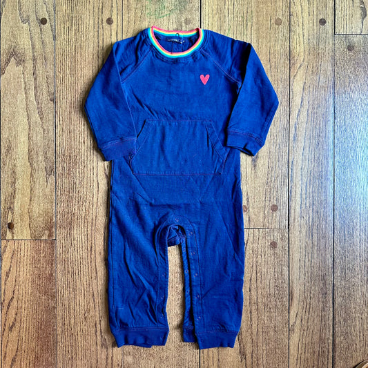 #113	EUC Boys / Gender Neutral Primary Navy with Rainbow Collar Romper, size 18-24 months