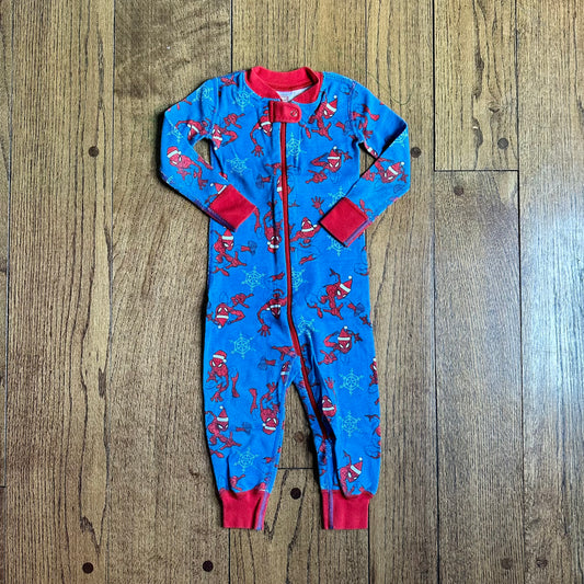 #113	GUC Boys Hanna Andersson Spiderman Christmas Holiday Blue Sleeper, size 2T