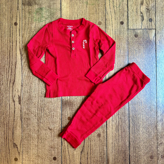 #113	EUC Boys / Gender Neutral Carters Red Candy Cane Waffle Knit Holiday Outfit, size 24 months