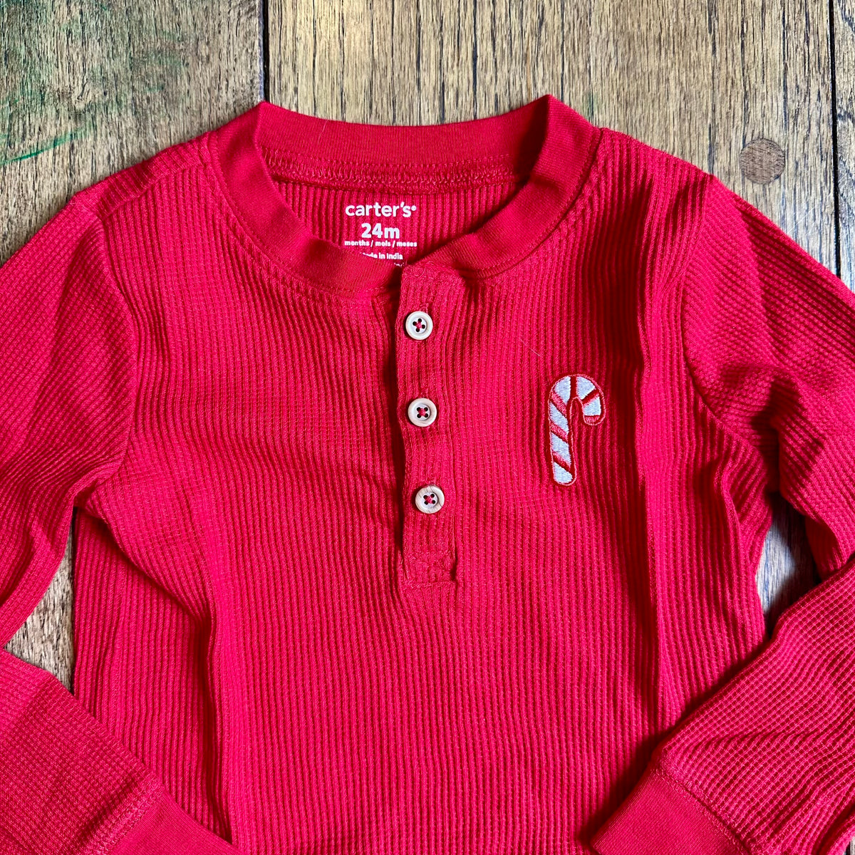 #113	EUC Boys / Gender Neutral Carters Red Candy Cane Waffle Knit Holiday Outfit, size 24 months