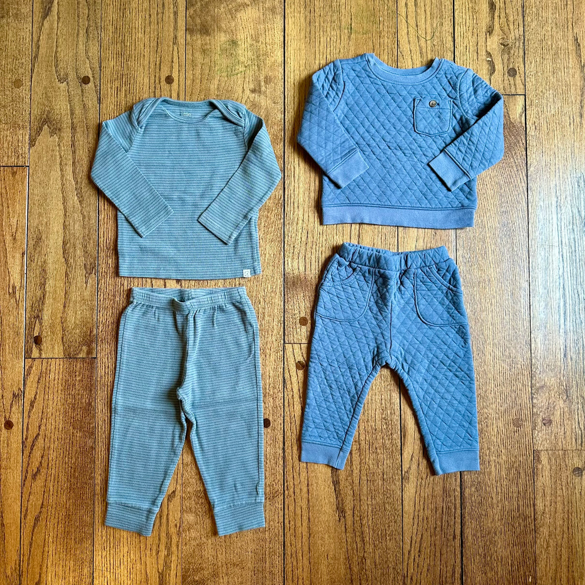 #113	EUC Boys Little Planet Blue Striped Cotton Outfit size 18 months / GUC Boys Old Navy Blue Quilted Outfit 12-18 months bundle