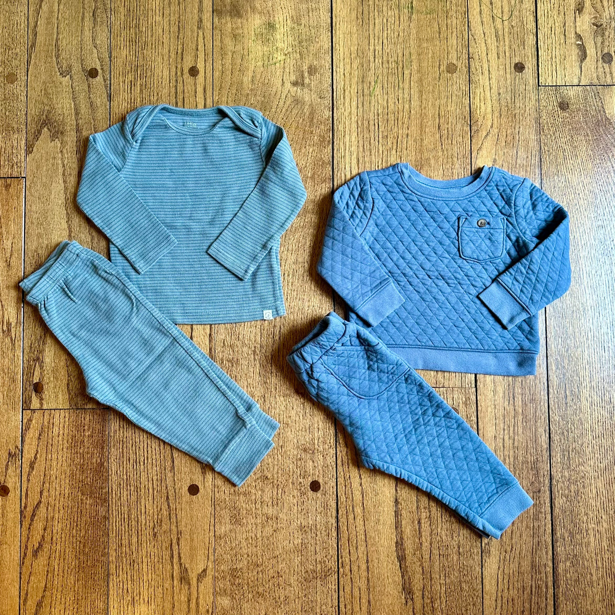 #113	EUC Boys Little Planet Blue Striped Cotton Outfit size 18 months / GUC Boys Old Navy Blue Quilted Outfit 12-18 months bundle