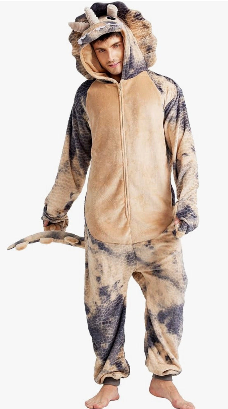 #37 Men's Adult Large Dinosaur Triceratops Onesie Costume -  Like New