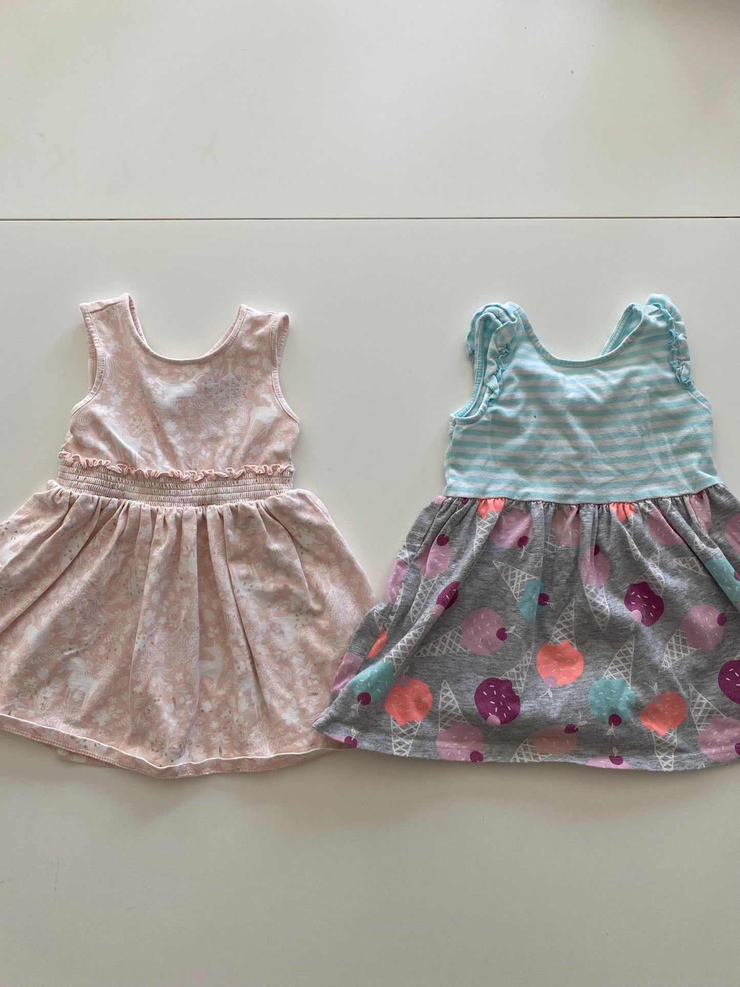 Gymboree ice cream dress girls 18-24M and Jillian’s Closet pink unicorn dress girls 2