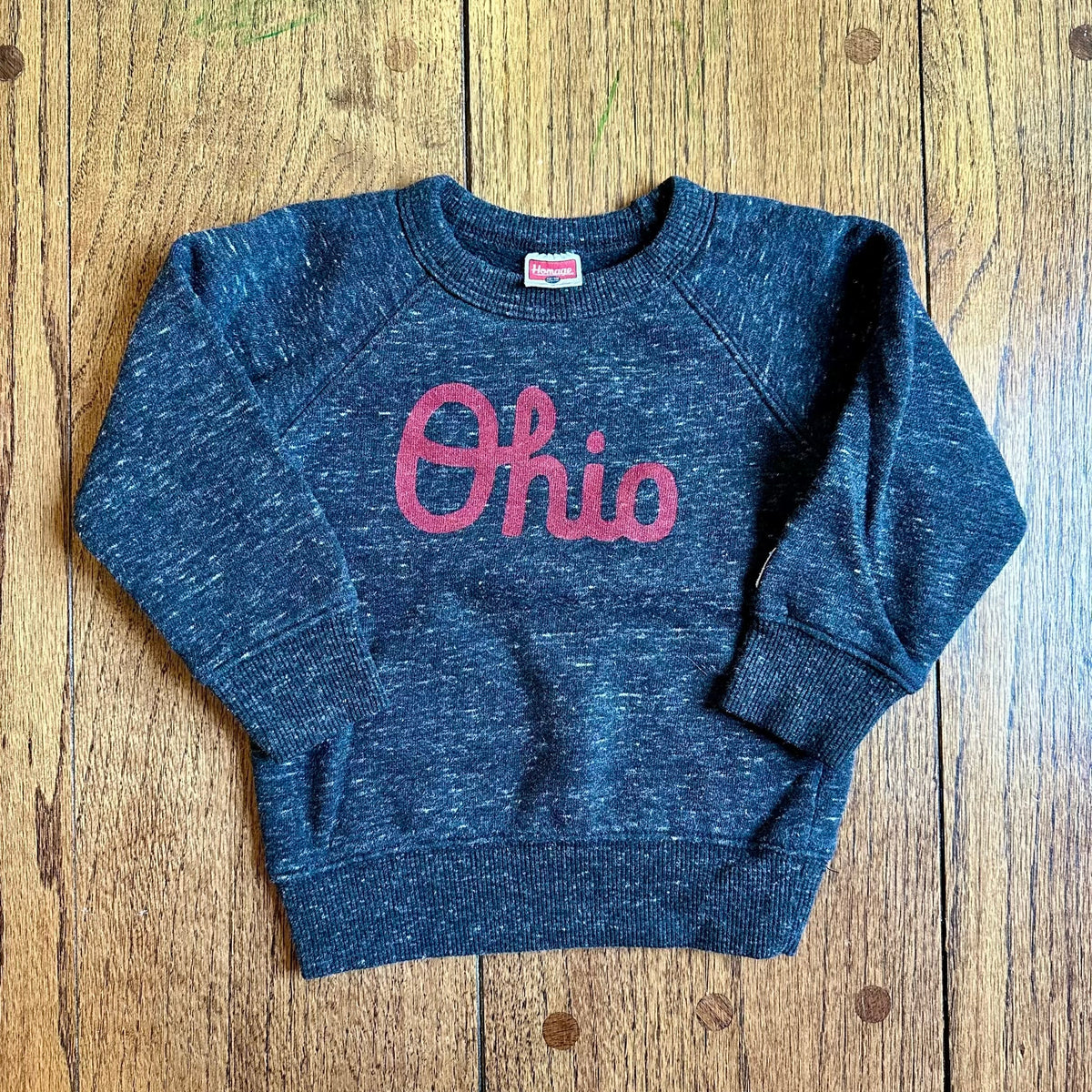 #113	EUC Boys Homage OSU Ohio State Gray Script Ohio Crewneck Sweatshirt, size 12-18 months