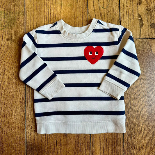 #113	EUC Boys / Gender Neutral Old Navy Striped Heart Valentines Sweatshirt, size 12-18 months
