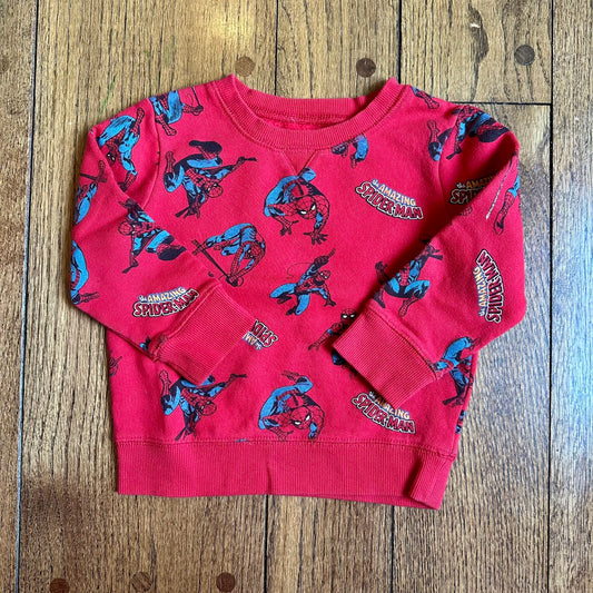 #113	EUC Boys Jumping Beans Fleece Red Spiderman Crewneck Sweatshirt, size 18 months