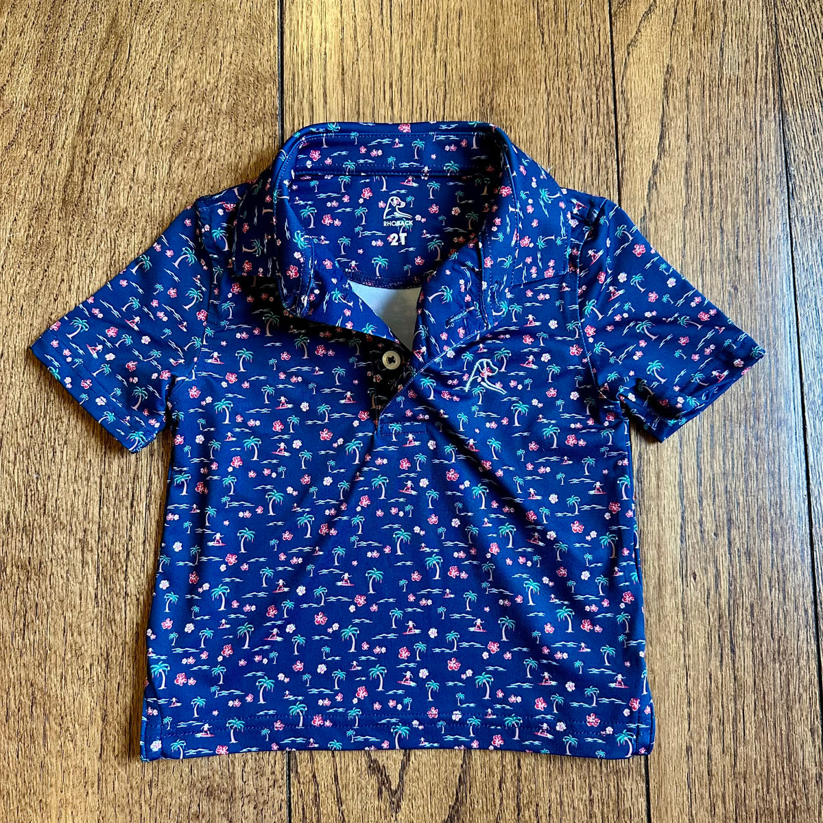 #113	EUC Boys Rhoback Palmtree Navy Golf Polo, size 2T